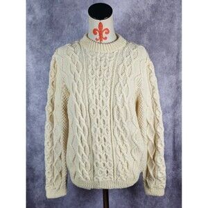 NORMA RHEA Men M Hand Knit Wool Cable Knit Fisherman Sweater Cream 40" Chest EUC